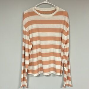 A New Day Women's long sleeve Tee, wide apricot & Cream stripes, soft  XL